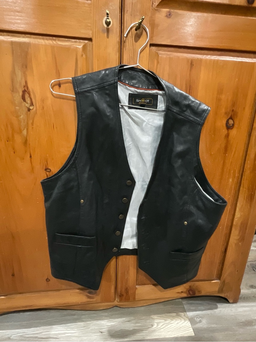 Black Leather Men's Vest - Classic Button Front